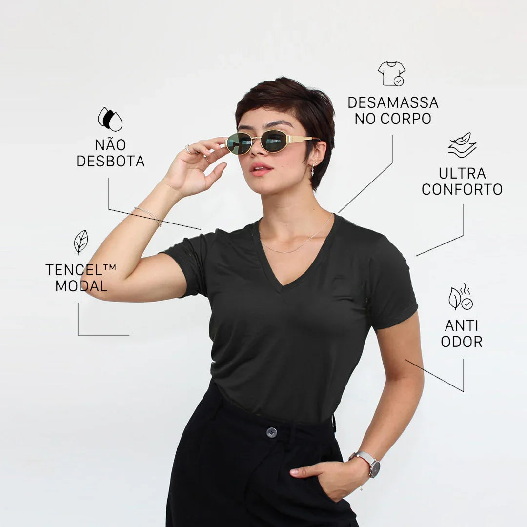 T-Shirt Tecnológica Feminina Decote V! - Minha loja