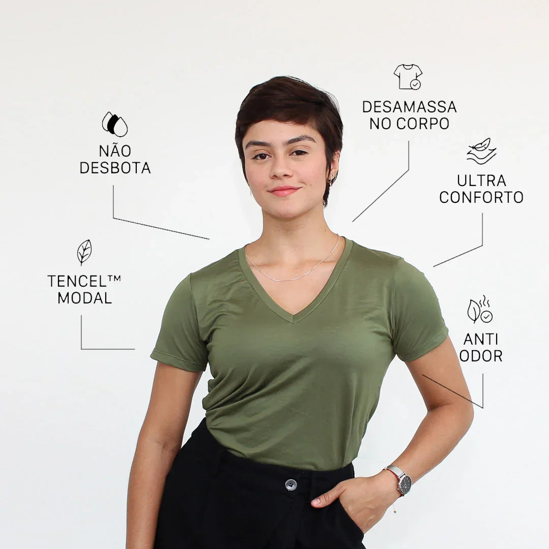 T-Shirt Tecnológica Feminina Decote V! - Minha loja